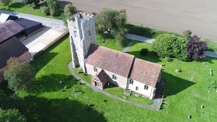aerial view of church from SW