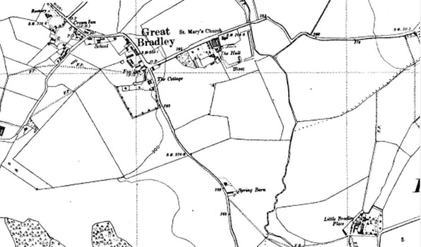 black & white map of Great Bradley